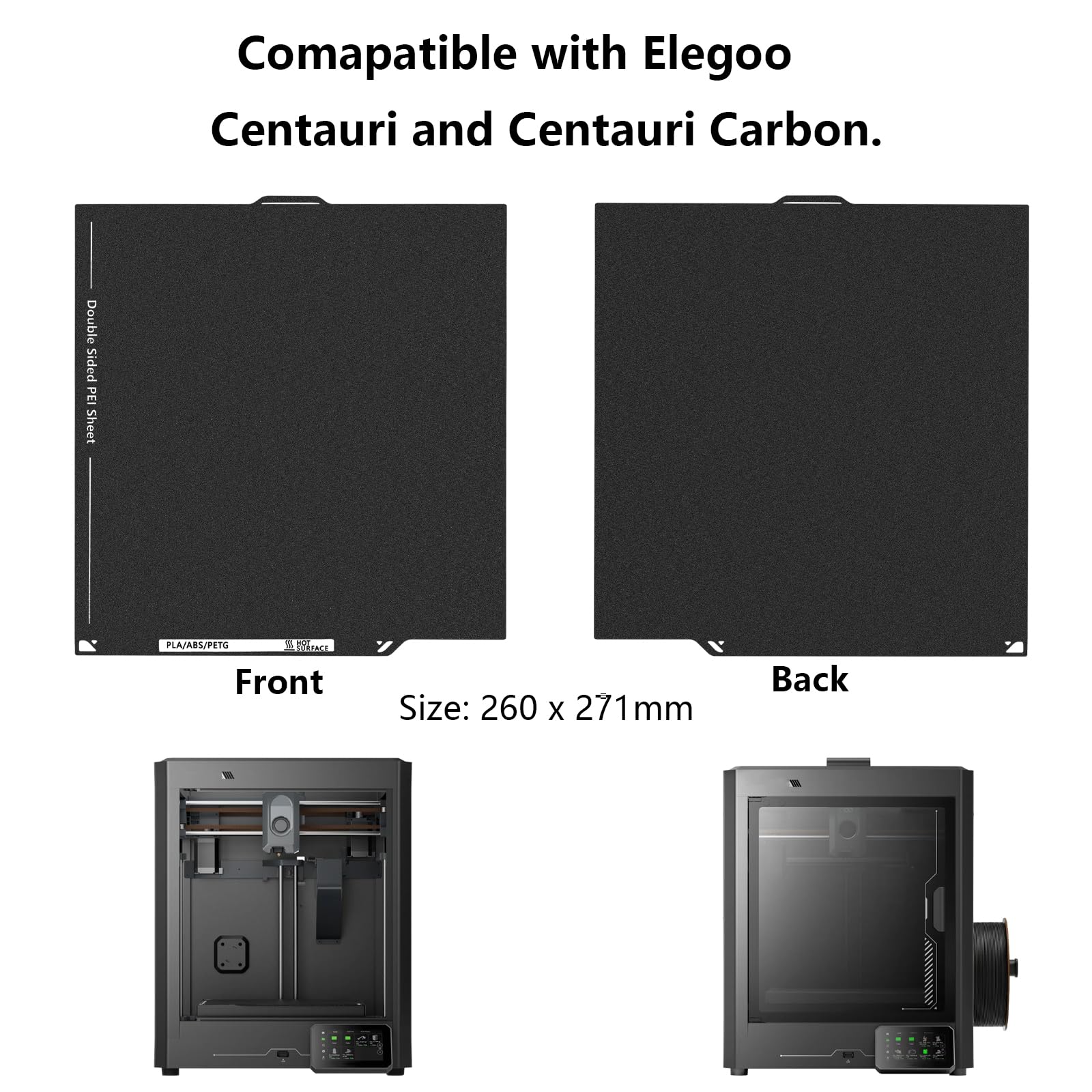 Upgraded Centauri Double Sided PEI Build Plate, drukarka 3D Black Textured PEI Platforma do Centauri/Centauri Carbon 260 x 271 mm