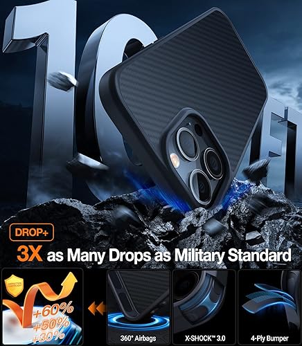 Miniatura 2 de Funda diseñada a prueba de golpes para iPhone 14 Pro Max, protección contra caídas de grado militar, a prueba de golpes, color negro, parte trasera