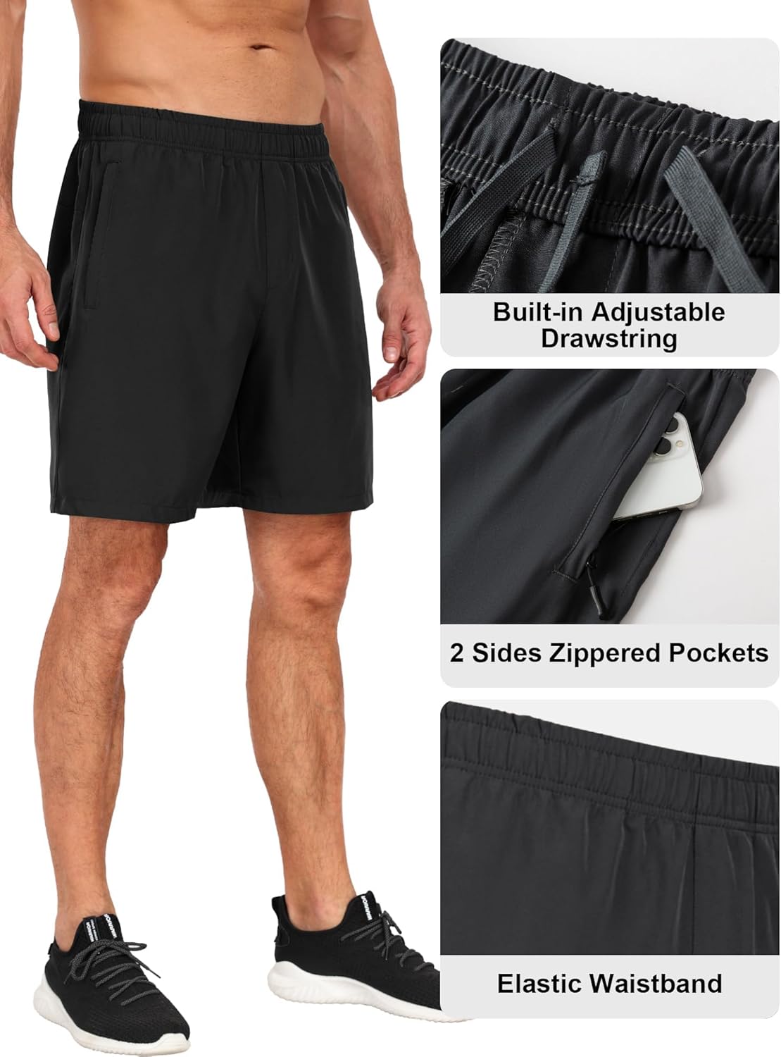Men's Gym Workout Shorts 7 Inch Inseam Quick Dry Athletic Shorts with Zipper Pockets for Running Basketball