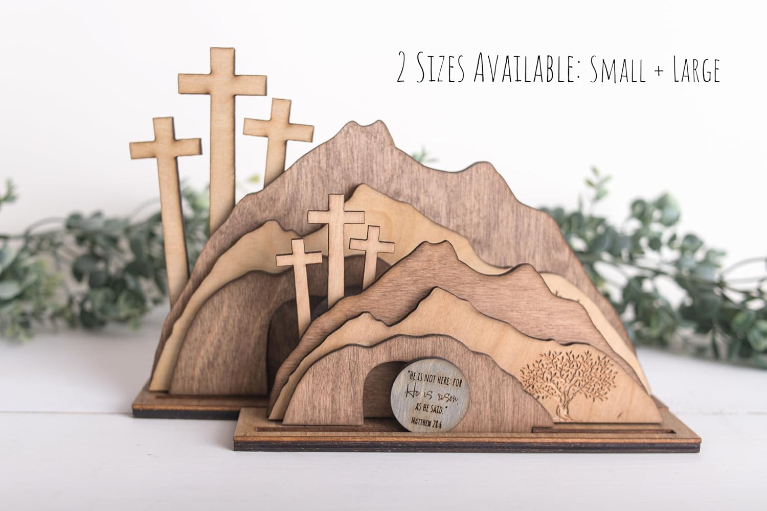 Empty Tomb Easter Decoration with Olive Tree, Large Tomb with Olive Tree, He is Risen Christian Wooden Resurrection Scene, Religious Display for Home