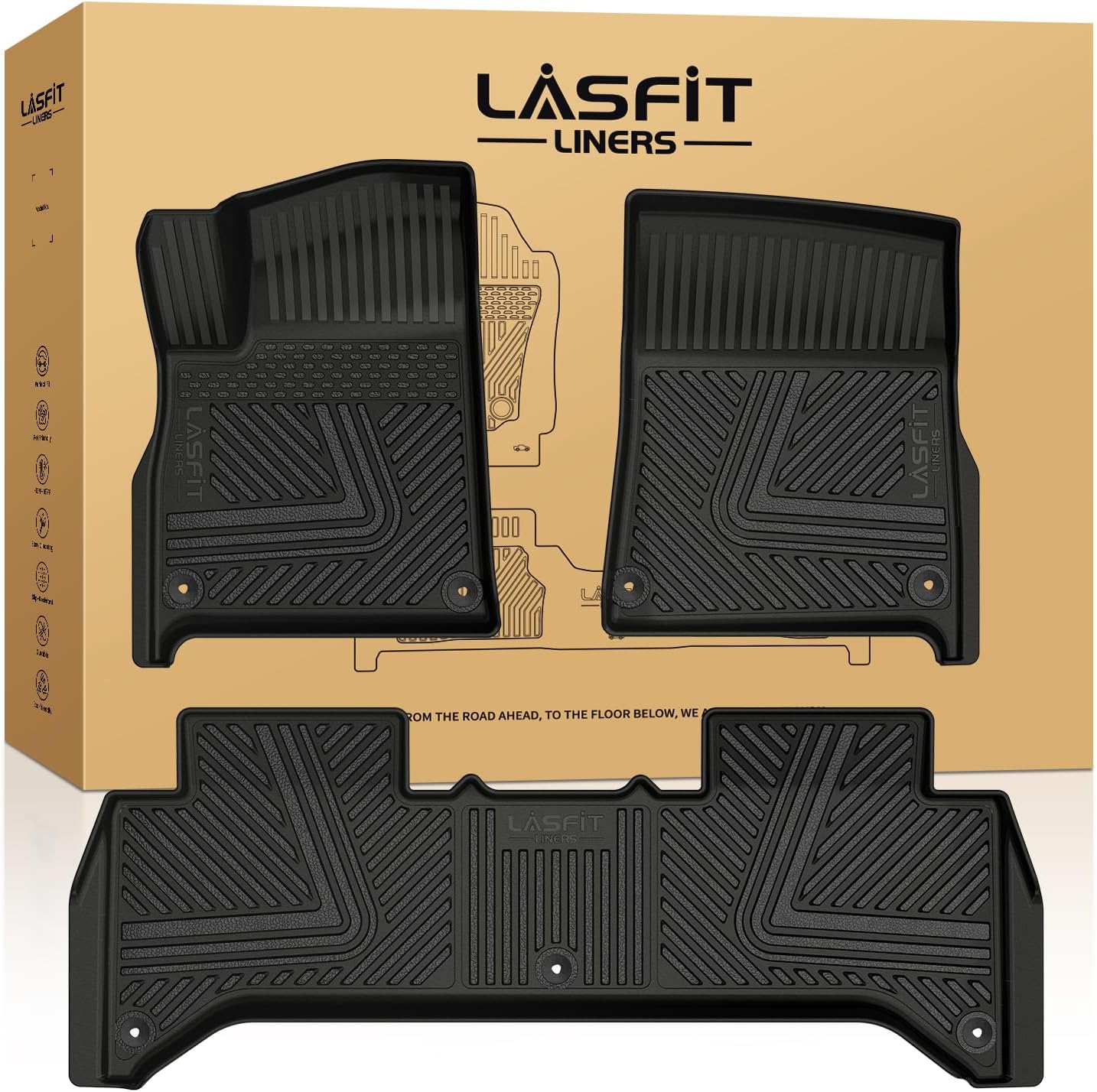 LASFIT Floor Mats for Rivian R1T 2024 2023 2022, All Weather Floor Liner TPE Custom Fit Car Mats for Rivian R1T 1st & 2nd Row Rubber Mats, Black,Tasteless, Durable and Easy to Clean 2022-2024 | For Rivian R1T | 1st & 2nd Row