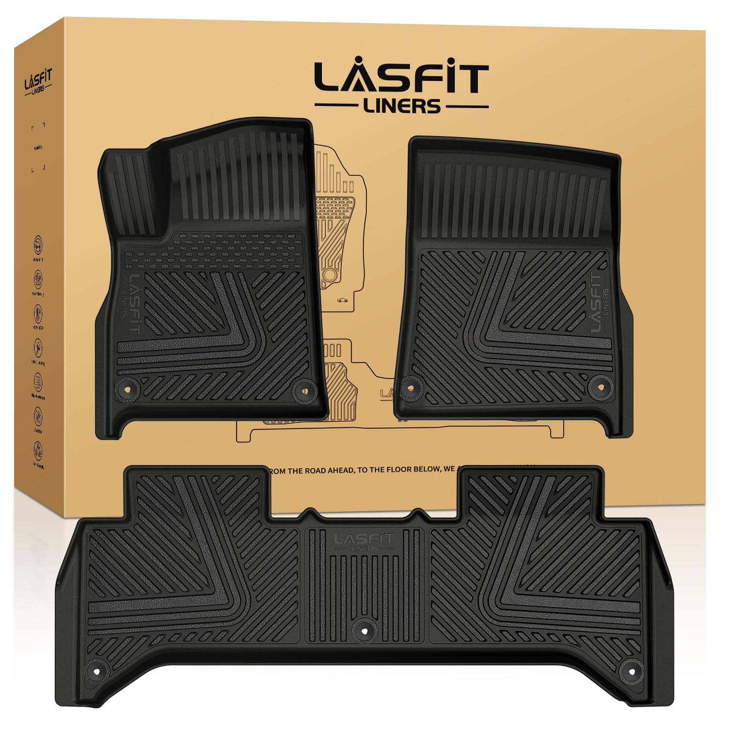 LASFIT Floor Mats for Rivian R1T 2022-2024, Front &amp; Rear, Custom Laser Fit