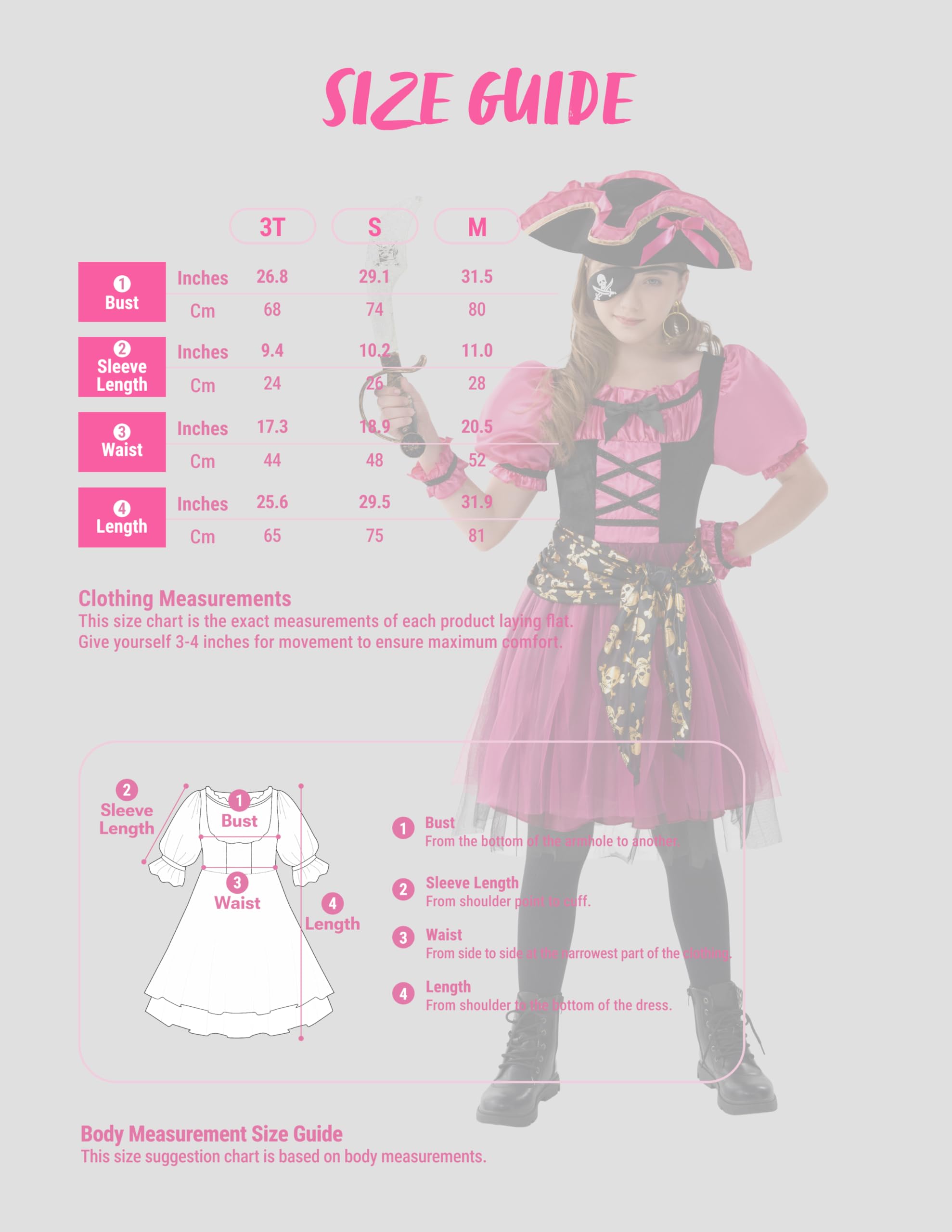 Spooktacular Creations Costume di Halloween per Ragazze, Costume da Pirata per Bambini, Abito da Pirata Magenta per Ragazze Festa di Halloween Gioco di Ruolo da Principessa Pirata (Piccolo (5-7 Anni))