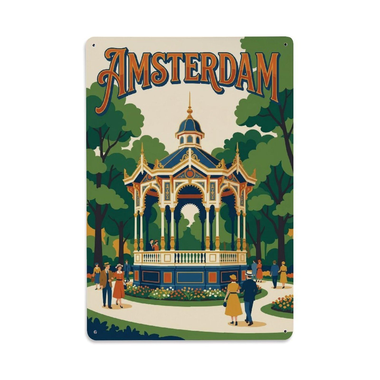 Okngb Style Amsterdam Pavilion Garden Retro Country Travel Polder Metal Tin Sign Plaque Wall Decor For Cafe, Man Cave, Club Bar, Office, Home Garden Round Metal Poster 8X12inch