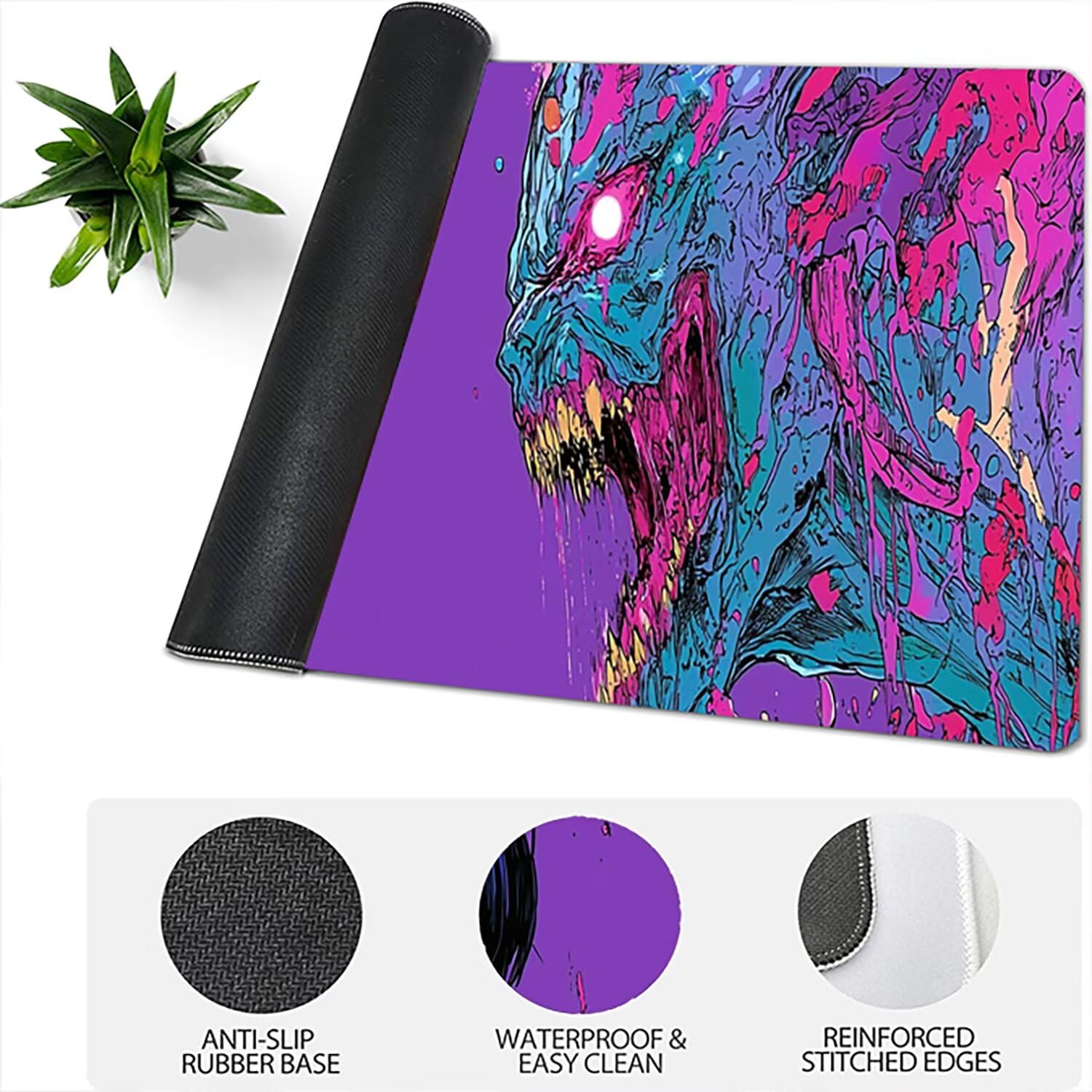 Lejnlnng Podkładka pod mysz do gier XXL, 160 x 80 cm, duża fioletowa mata na biurko, wodoodporna podkładka pod mysz XL dla dziewczyn, antypoślizgowa gumowa podkładka pod mysz z przeszytymi krawędziami