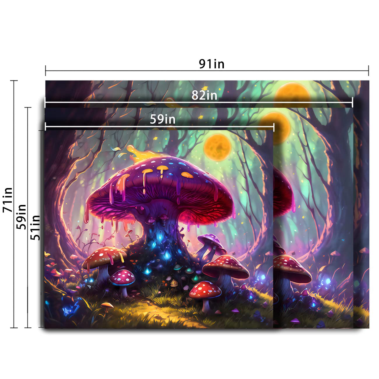 Arazzo Blacklight Con Funghi E Rana - UV Reactive 130x150 Cm - Galoker - 5