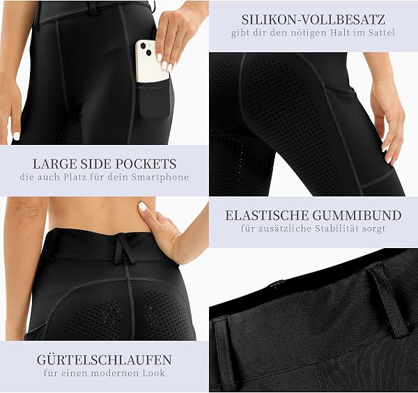 Women's Riding Leggings with Mobile Phone Pocket High Waist Stretch Leggings with Belt Loops - 5