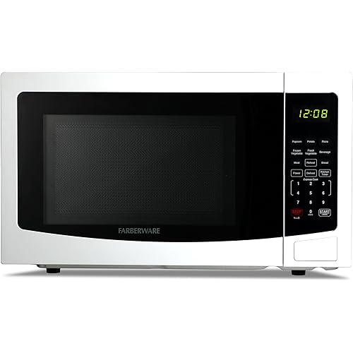 Farberware 1.1 Cu. Ft. Countertop Microwave Oven – 1000 Watts Power, Auto Cook Settings, Defrost, Easy Clean and Child Safety Lock - White