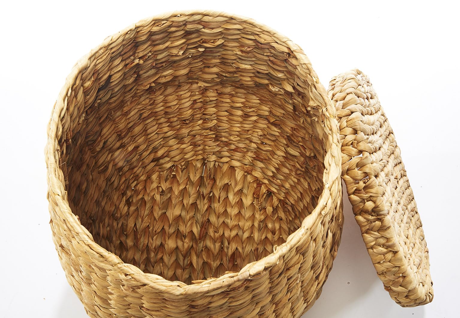 Kobolo Wäschekorb aus Wasserhyazinthe - Ø 32 cm H 47 cm - braun - geflochtener Aufbewahrungskorb mit Deckel - dekorativer Universalkorb für Wäsche, Spielzeug & Ordnung in Wohnräumen