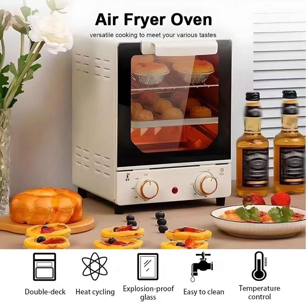 Mini four à convection 2 en 1 avec commandes réglables pour cuire, rôtir et réchauffer