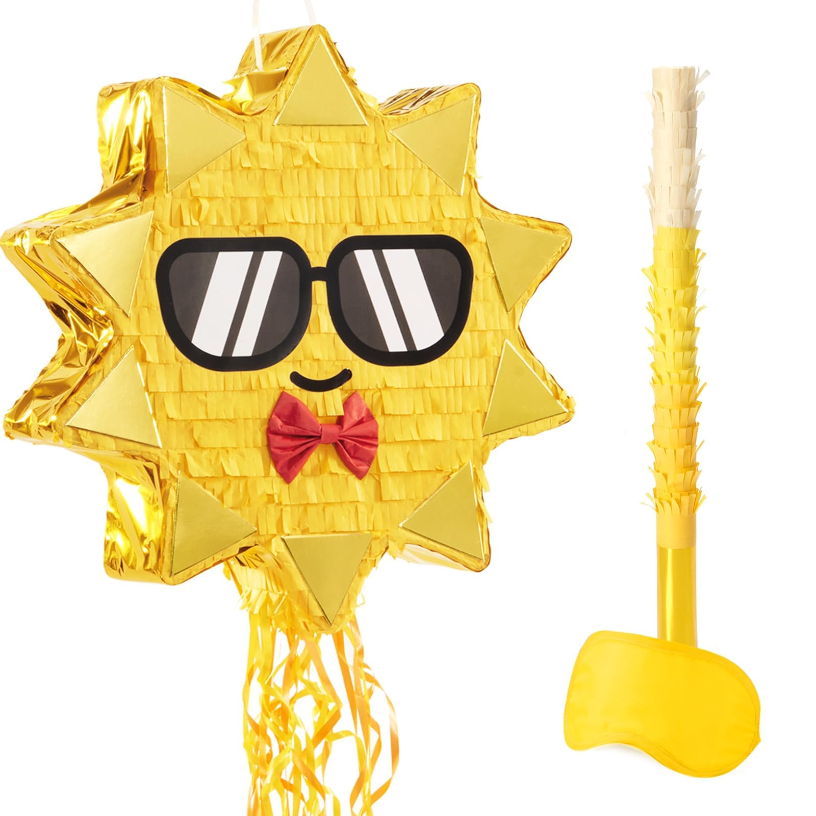WERNNSAI Sun Pinata - Yellow Reversible Smiley Sun Pinata with Blindfold and Stick for Birthday Party carnivals Decoration Gender Reveal Supplies