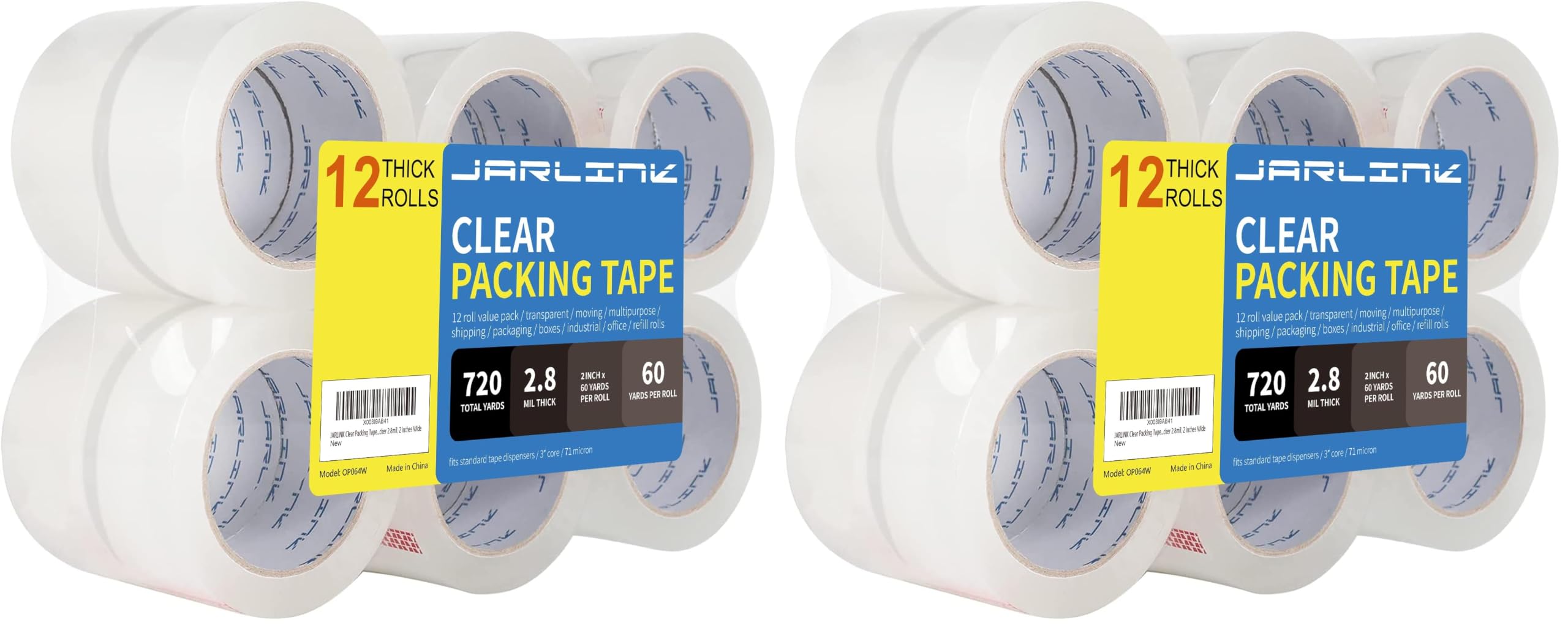 JARLINK 12 Rolls Clear Packing Tape, Heavy Duty Packaging Tape (Pack of 2)