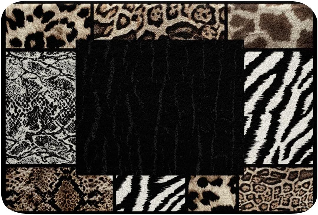 3D Leopard Print Bath Rugs Non Slip,Brown Cheetah and Zebra