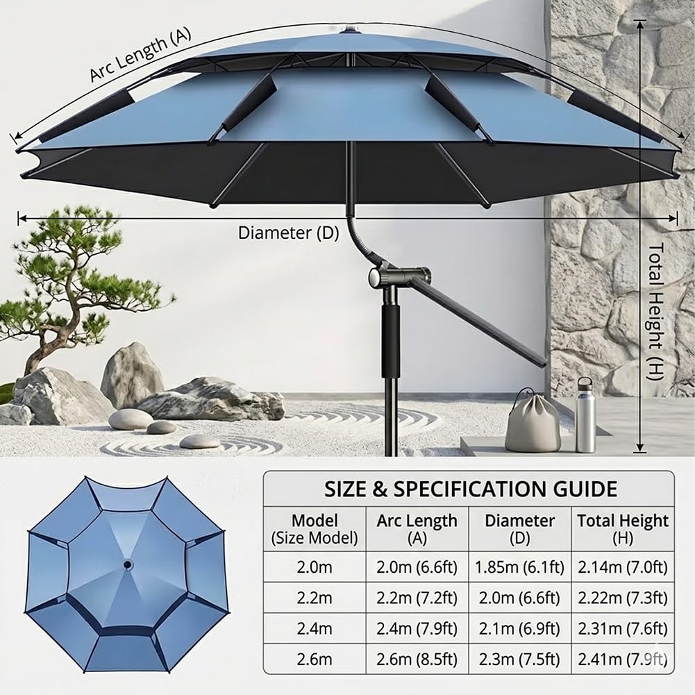 Generico Ombrellone da Spiaggia Inclinabile Ombrellone da Giardino Antivento Protezione Solare 2/2.2/2.4/2.60m Parasole per Esterno Spiaggia Balcone, con Ancoraggio a Sabbia(Ciano,2.40m)