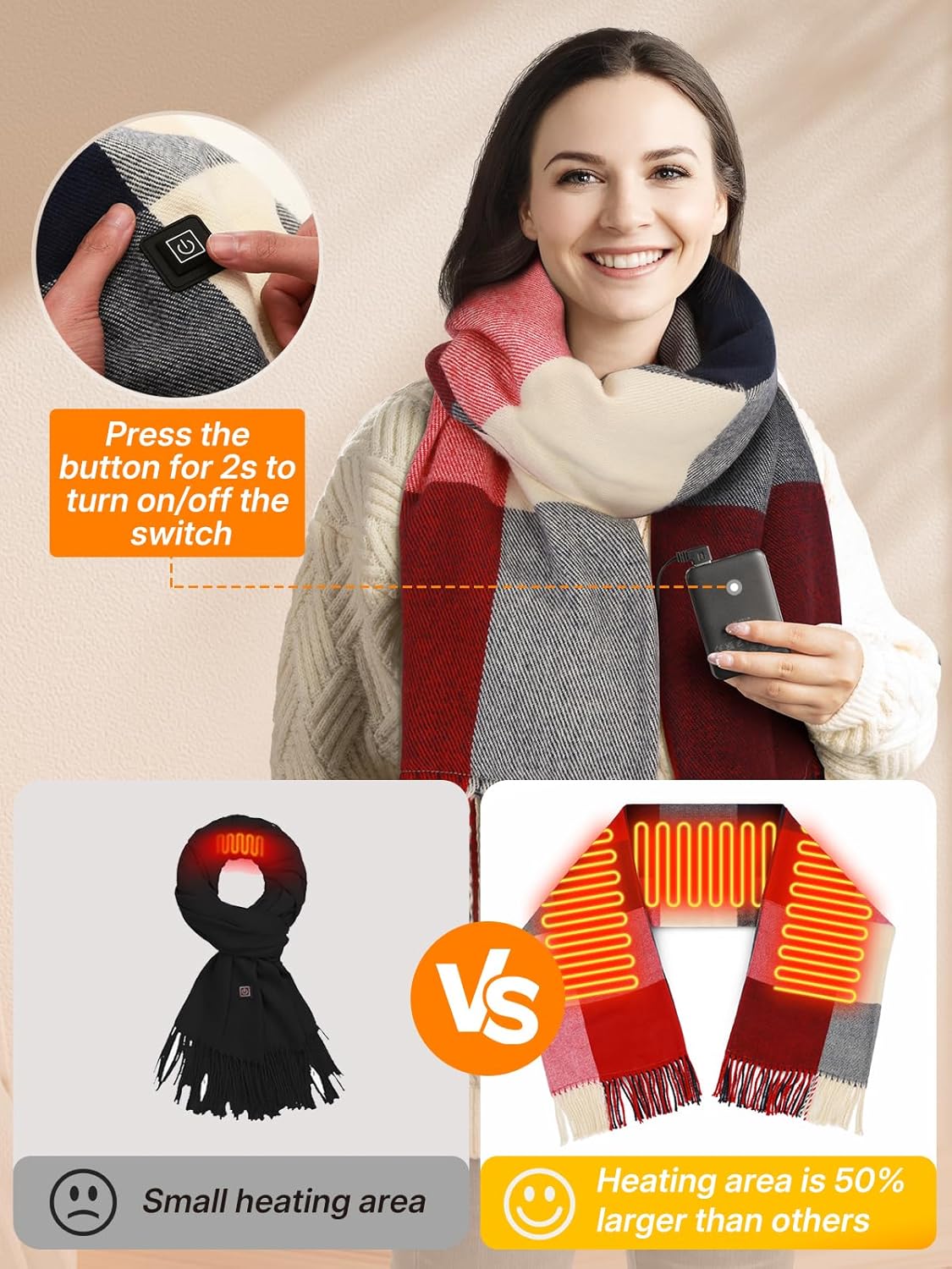 Eventek Heated Scarf for Women/Men, Electric Heating Scarf with 5500mAh Battery, Up to 8 Hours of Warmth Heater for Winter - Image 3