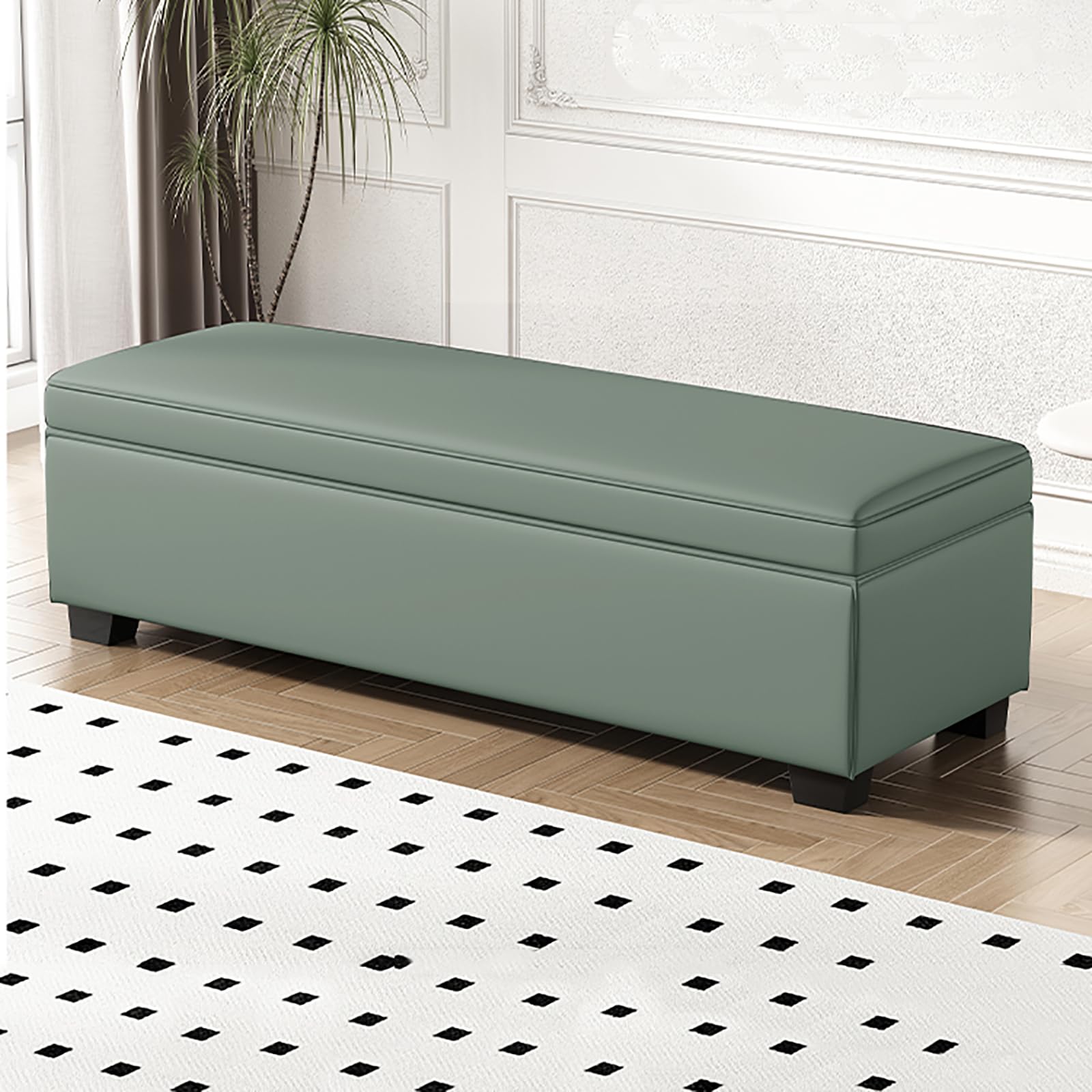 MSHGSKU Modern Storage Bench Multifunctional Upholstered Shoe Bench Synthetic Leather Footrest Entryway Bench for Bedroom Living Room Hallway (120x40x40cm Matcha Green A)