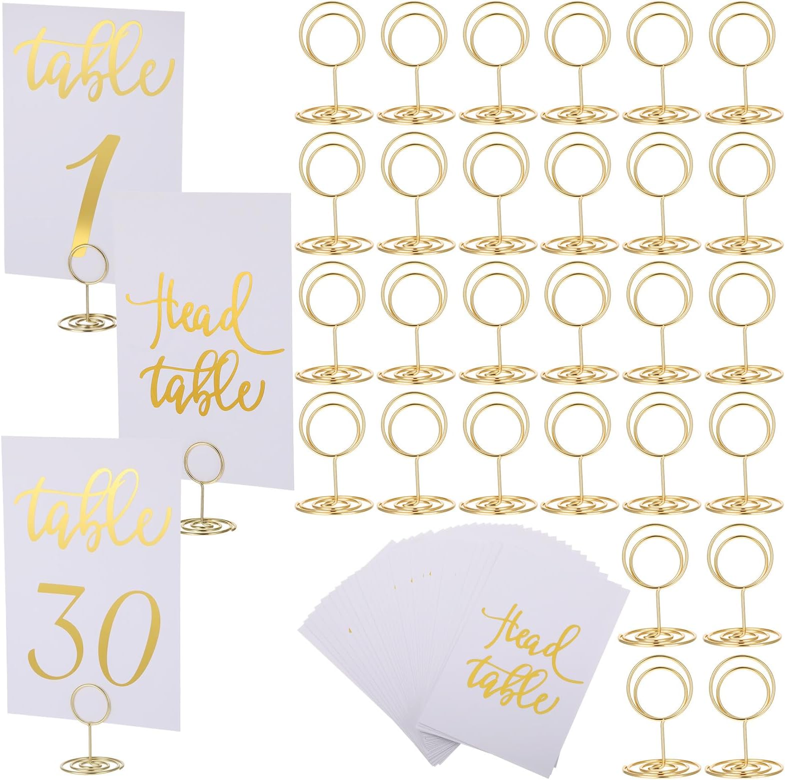 31 Sets Table Number Cards with Holders, 1-30 Numbers Head Table Card 2" Place Holder Stand for Wedding Anniversary Birthday Restaurant