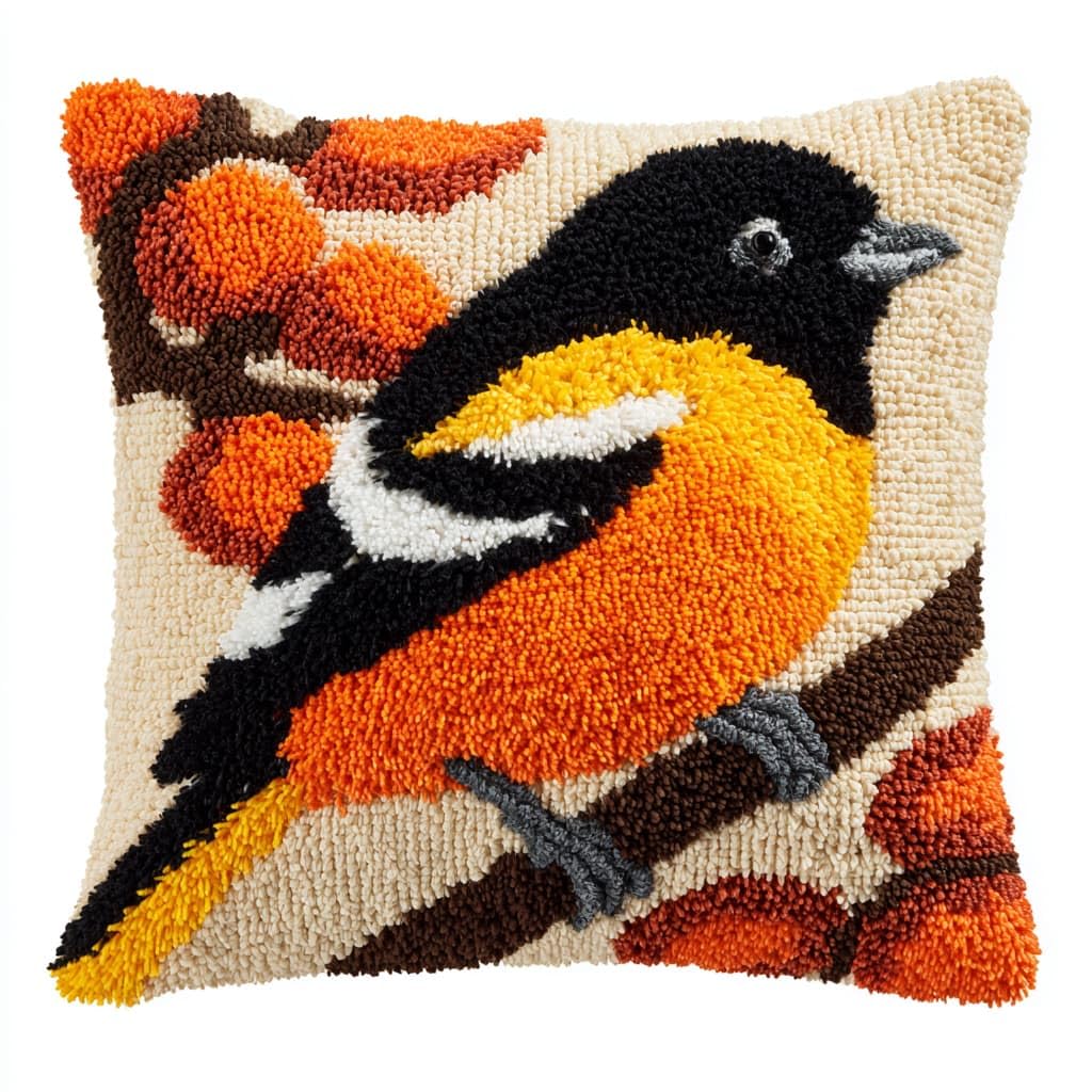 Taxpy Latch Hook Pillow Case Embroidery Kits, Birds on the Branches DIY Needlework Latch Hook Cushion Cover Kits,Sofa Cushion Cover,17x17inch