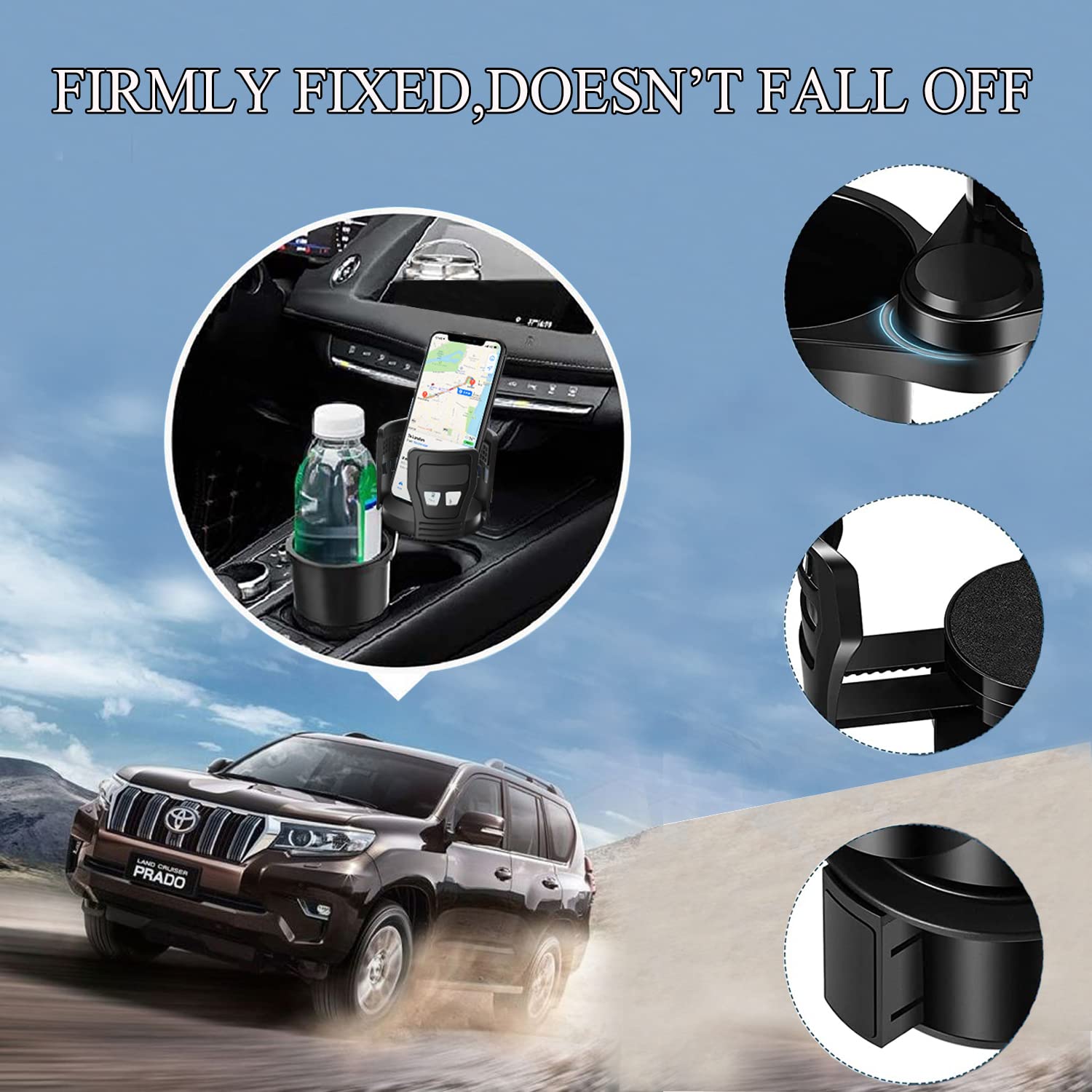 Cup Holder Expander for Car, 2 in 1 Multifunctional Extra Car Cup Holder Expander Adapter with Adjustable Base All Purpose for 20 Oz Drink Bottles Cups Snacks Compatible with Most Cars