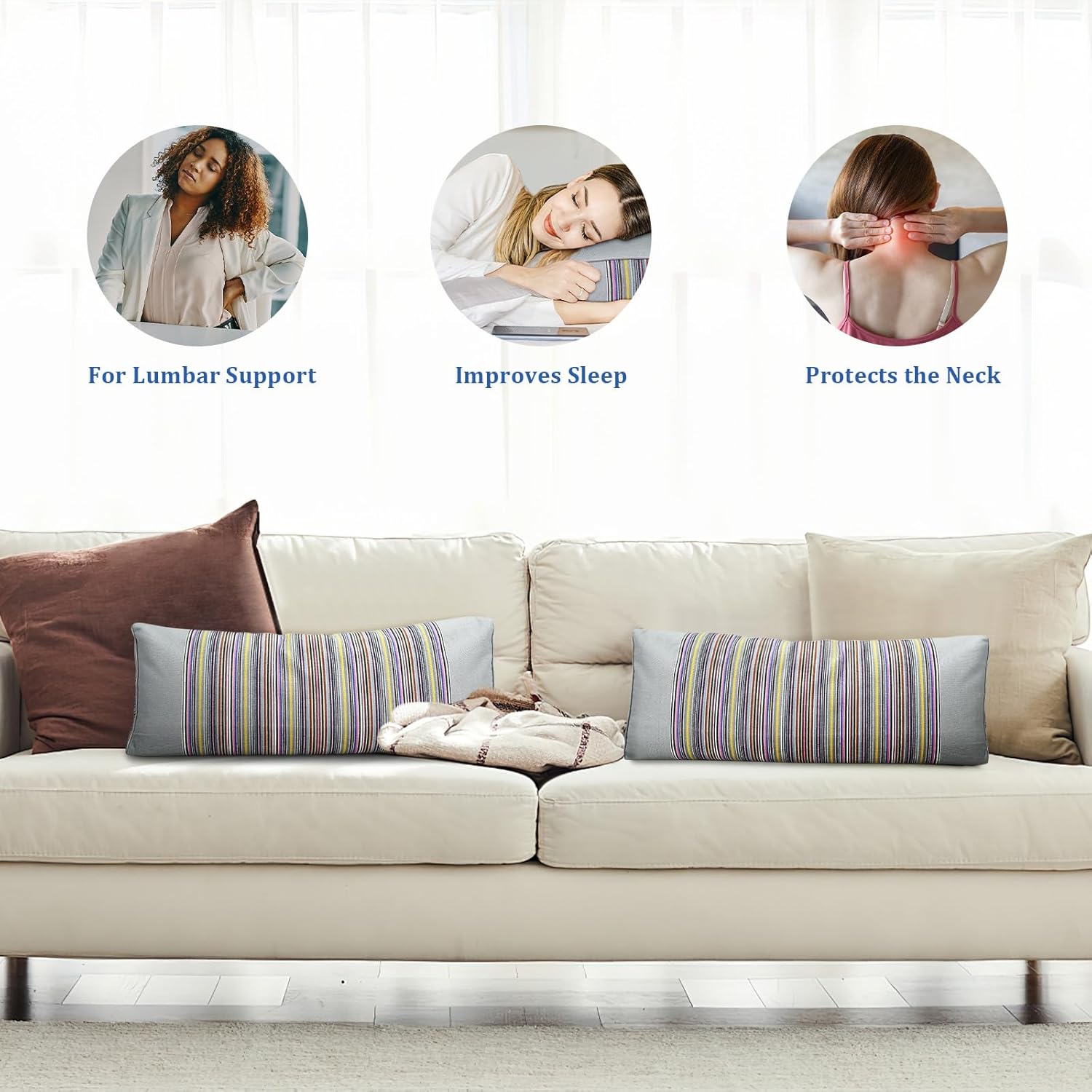 Buckwheat Pillow & Cervical Pillows for Sleeping (21x8x4inch) 100% Organic Coarse Cloth Package w Organic Buckwheat Hulls, Natural Cooling Technology and Relieve Cervical Pain. (Grey) - Image 6