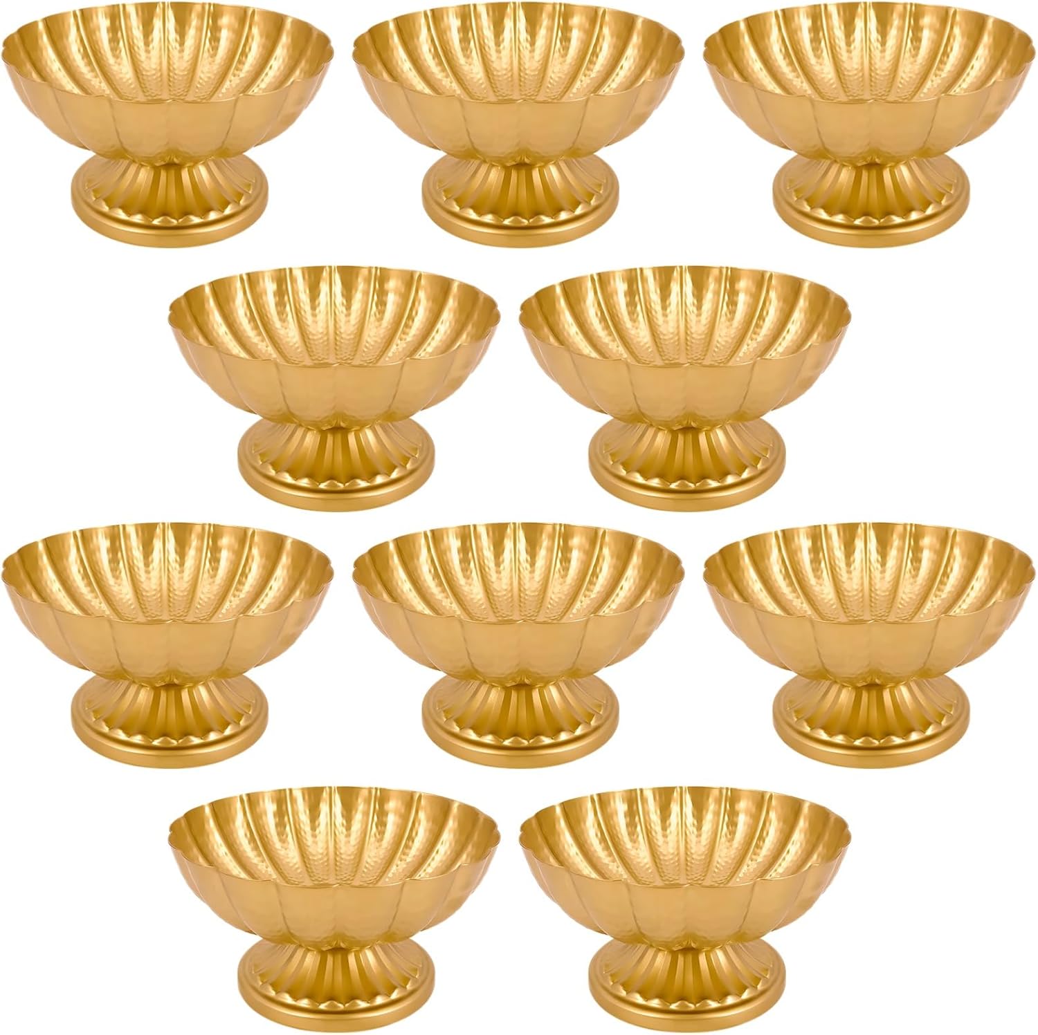 10 Pcs Metal Compote Bowls, Gold Flower Vases for Centerpiece, Classic Decorative Flower Holders, Vintage Wide Mouth Vases for Weddings, Banquets, Parties, Floral Arrangements