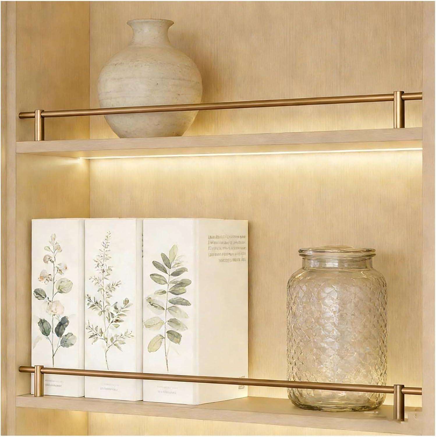 14-42in Long Metal Shelf Guard Rail Decorative，2,4,6,8,10 Pack Anti-Fall Fence Set Enclosure for Shoe Racks/Bookshelf, Display Enhancer(Gold-8 Pack,18in/46cm)