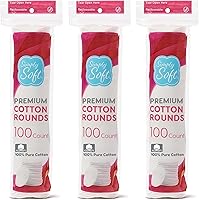 Simply Soft Cotton Rounds 300 Count - 100% Pure Lint-Free Cotton Pads for Makeup Removal & Skincare