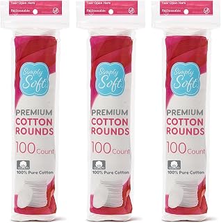 Simply Soft Cotton Rounds 300 Count - 100% Pure Lint-Free Cotton Pads for Makeup Removal & Skincare