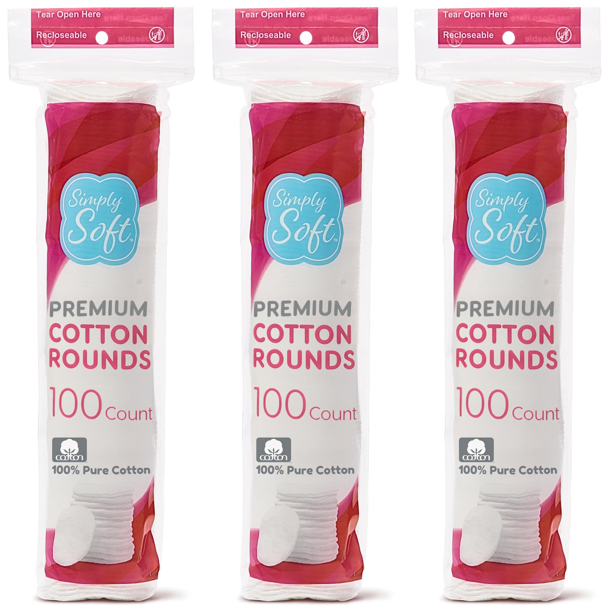 Simply Soft Cotton Rounds, 100% Cotton, Absorbent and Textured Cotton Pads are Lint Free, 300 Count