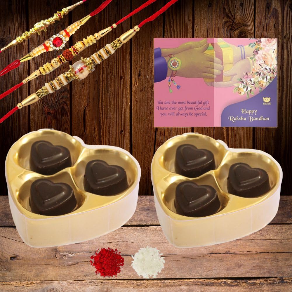 BOGATCHI Rakhi Chocolates for Brother, 2 Heart Chocolate Box, 3 pcs Each + 4 Rakhi + 2 Roli Chawal + Free Rakhi Card (B07TVZ3YYN) Amazon Price History, Amazon Price Tracker
