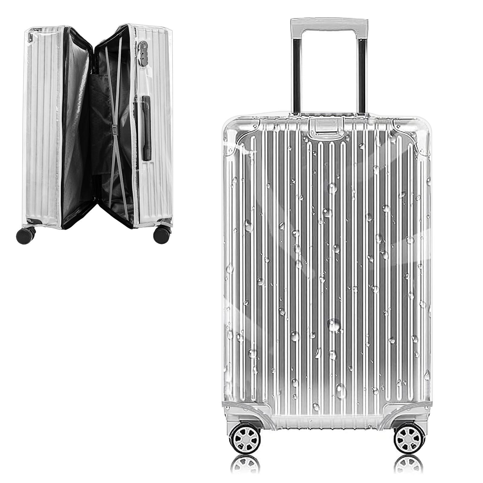 Upgraded Zippered Clear PVC Suitcase Cover, 24 Inch Luggage Covers for Suitcase Luggage Protector Cover 24''