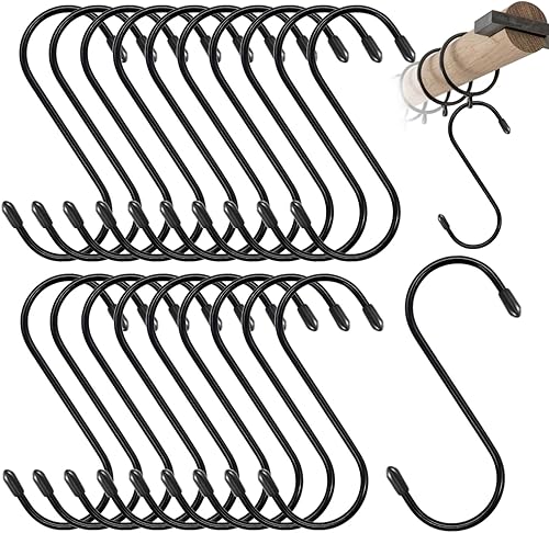 Miniatura 1 de Ganchos en S de 4.3 pulgadas, ganchos para plantas, ganchos en S para colgar, paquete de 20 ganchos negros en S resistentes, ganchos para adornos,