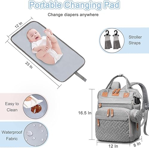 Miniatura 7 de Bolsa de pañales para mamá y papá, con cambiador, 19 bolsillos, grande, impermeable, bolsa de pañales para bebé, niña, niño, con bolsillo aislado,