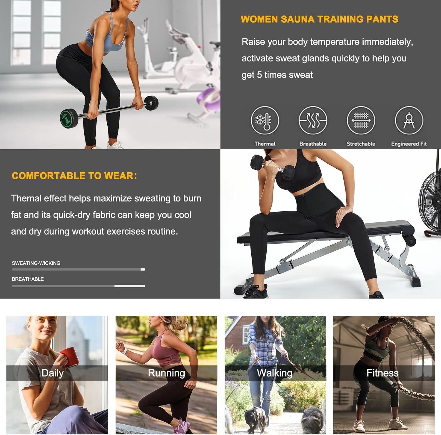 SCARBORO Sauna Sweat Pants for Women High Waist Compression Slimming Weights Thermo Legging Workout Body Shaper Sauna Suit : Sports & Outdoors