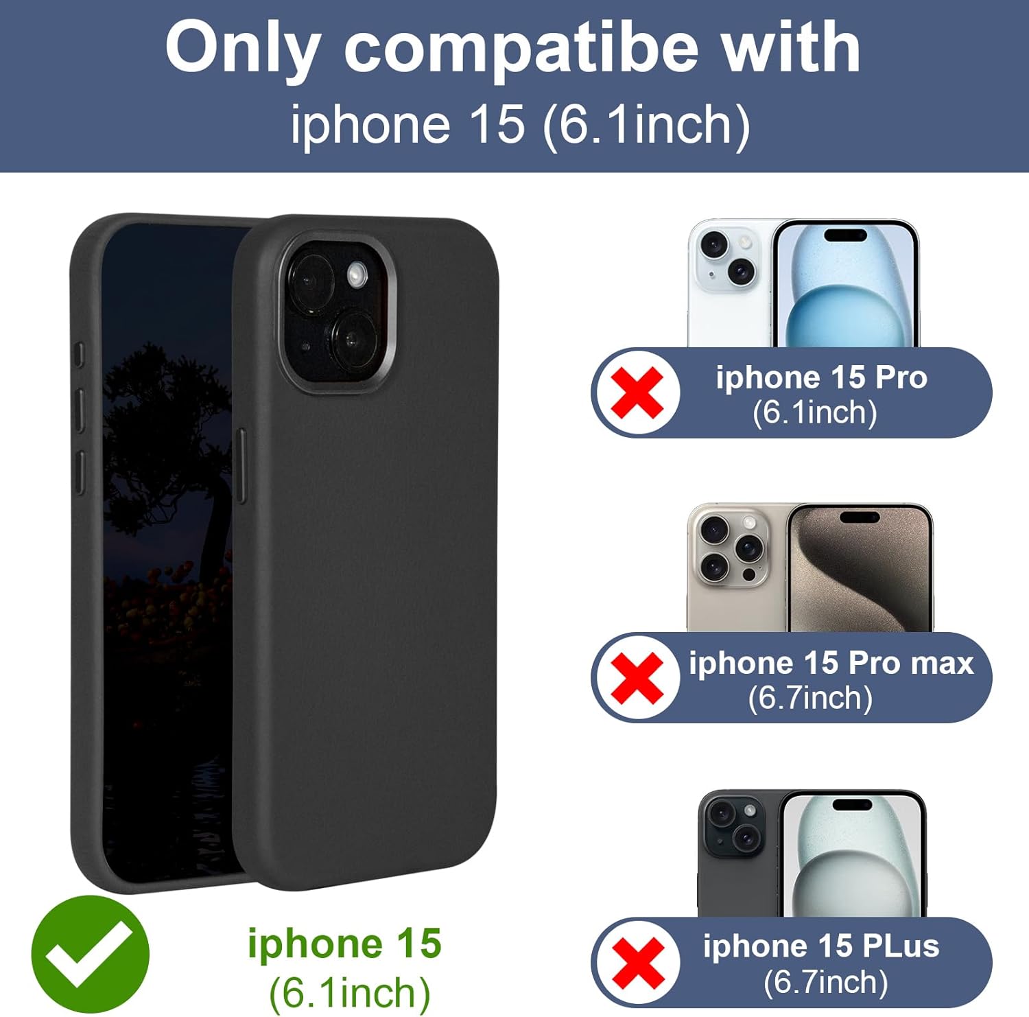 for iPhone 15 Leather Case | Genuine Full Grain Leather| Compatible with MagSafe and Wireless Charging | Metal Buttons Camera Bezel | Slim Fit-Drop and Scratch Resistant(Black)