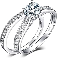 JewelryPalace 1ct CZ Simulated Diamond Engagement Ring Set for Women - 14K Gold Plated 925 Sterling Silver Wedding Eternity Promise Bands
