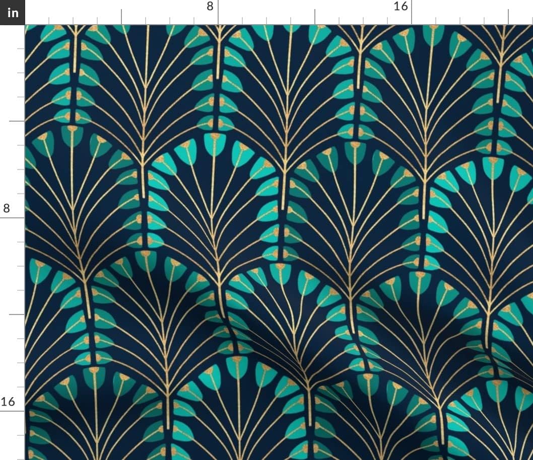 Spoonflower Fabric - Small Floral Geometric Art Deco Feather 1920S Printed on Petal Signature Cotton Fabric Fat Quarter - Sewing Quilting Apparel Crafts Decor