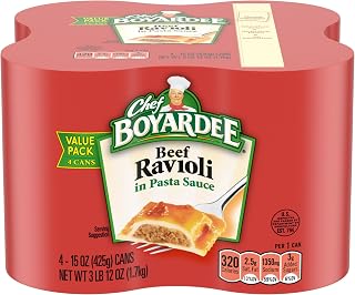Chef Boyardee Beef Ravioli 15 oz Cans, 4 Pack - Quick Ready Meals with Real Beef Filling