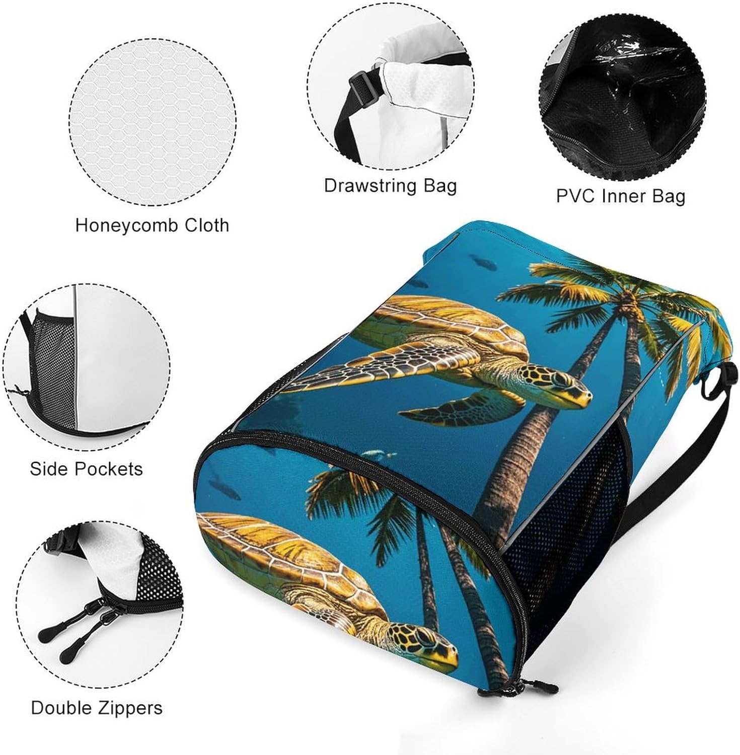 Fitness Drawstring Backpack Waterproof Gym Bag Palm Trees And Sea Turtles Diving Underwater Lightweight Dry And Wet Separation Swim Bag