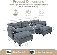 Vista 2 de Modular Sectional Sofa, 111.5" U-Shaped Corduroy Comfy Sectional Couches for Living Room, 3-Seater Cloud Couches with 2 Movable Ottomans, Flexible