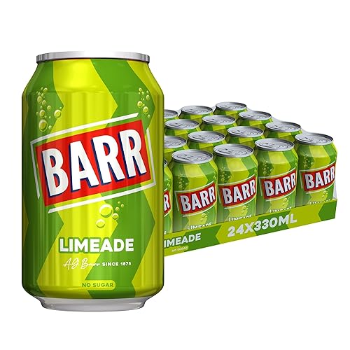 BARR since 1875, 24 Pack Zingy Limeade, Zero No Sugar Lime Flavoured Fizzy Drink "Fizzingly Fun" - 24 x 330ml Cans - Limeade - No Sugar - 330ml - 24 Cans