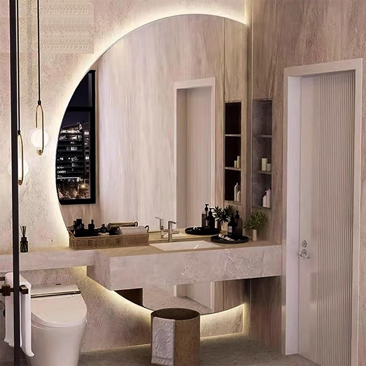 Miroir LED demi-lune pour salle de bain moderne et coiffeuse lumineuse 60x90