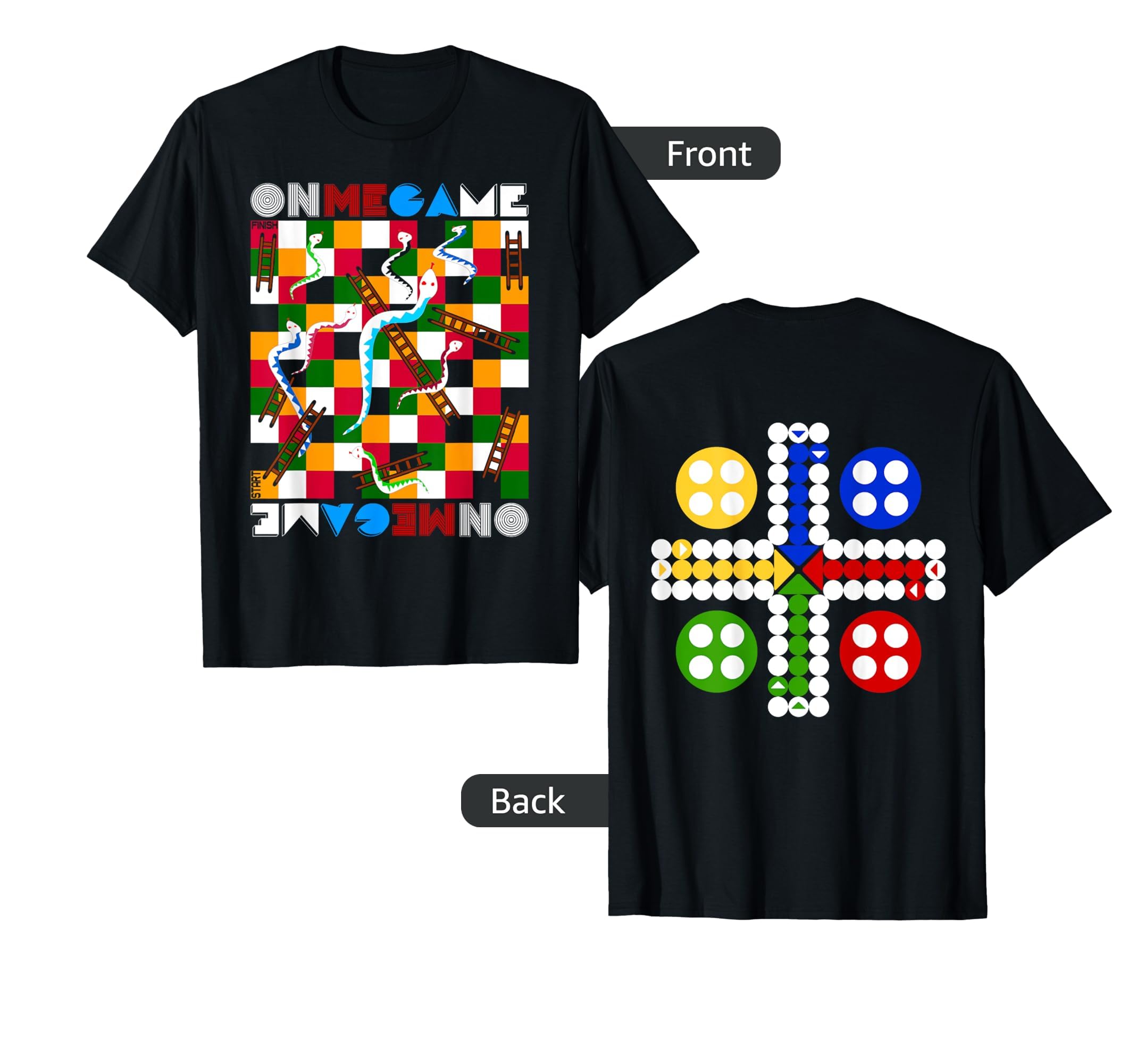 On Me Game Snakes & Ladders Pachisi Travel Beach T-Shirt, Black - Image 2