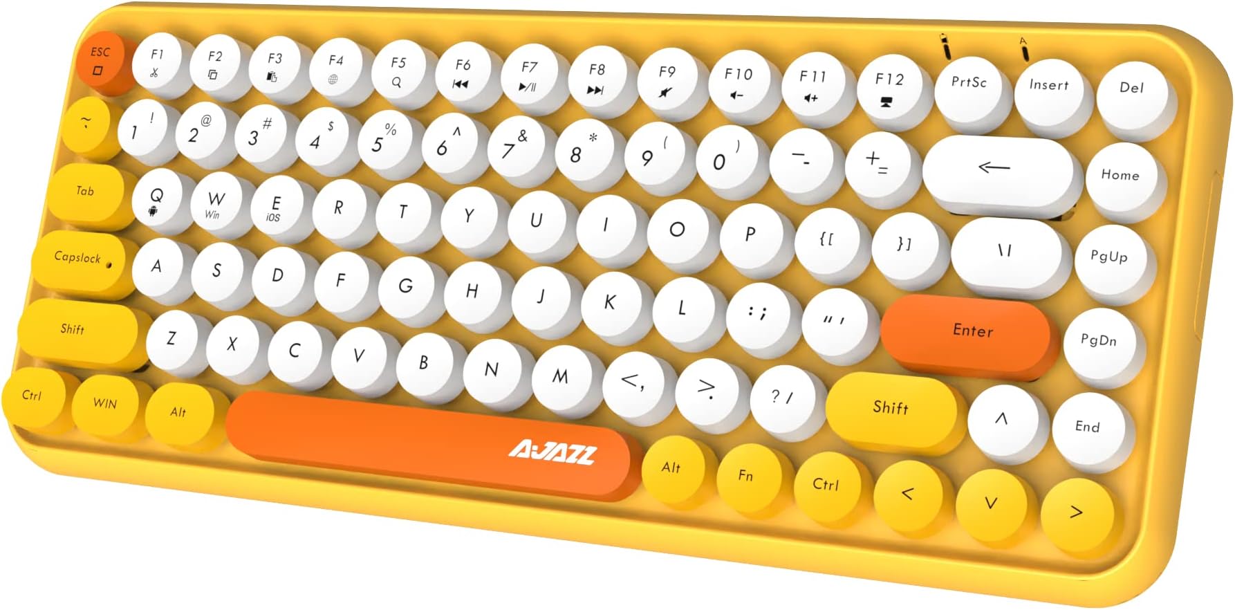 Wireless Gaming Keyboard, Mini 84-key Compact Keyboard, 2.4GHz Wireless Bluetooth Connection, Cute Retro Round Keycap Frosted Panel, Ergonomic Design, Compatible with PC, Computer, Laptop (Yellow)