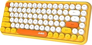 Wireless Gaming Keyboard, Mini 84-key Compact Keyboard, 2.4GHz Wireless Bluetooth Connection, Cute Retro Round Keycap Frosted Panel, Ergonomic Design, Compatible with PC, Computer, Laptop (Yellow)