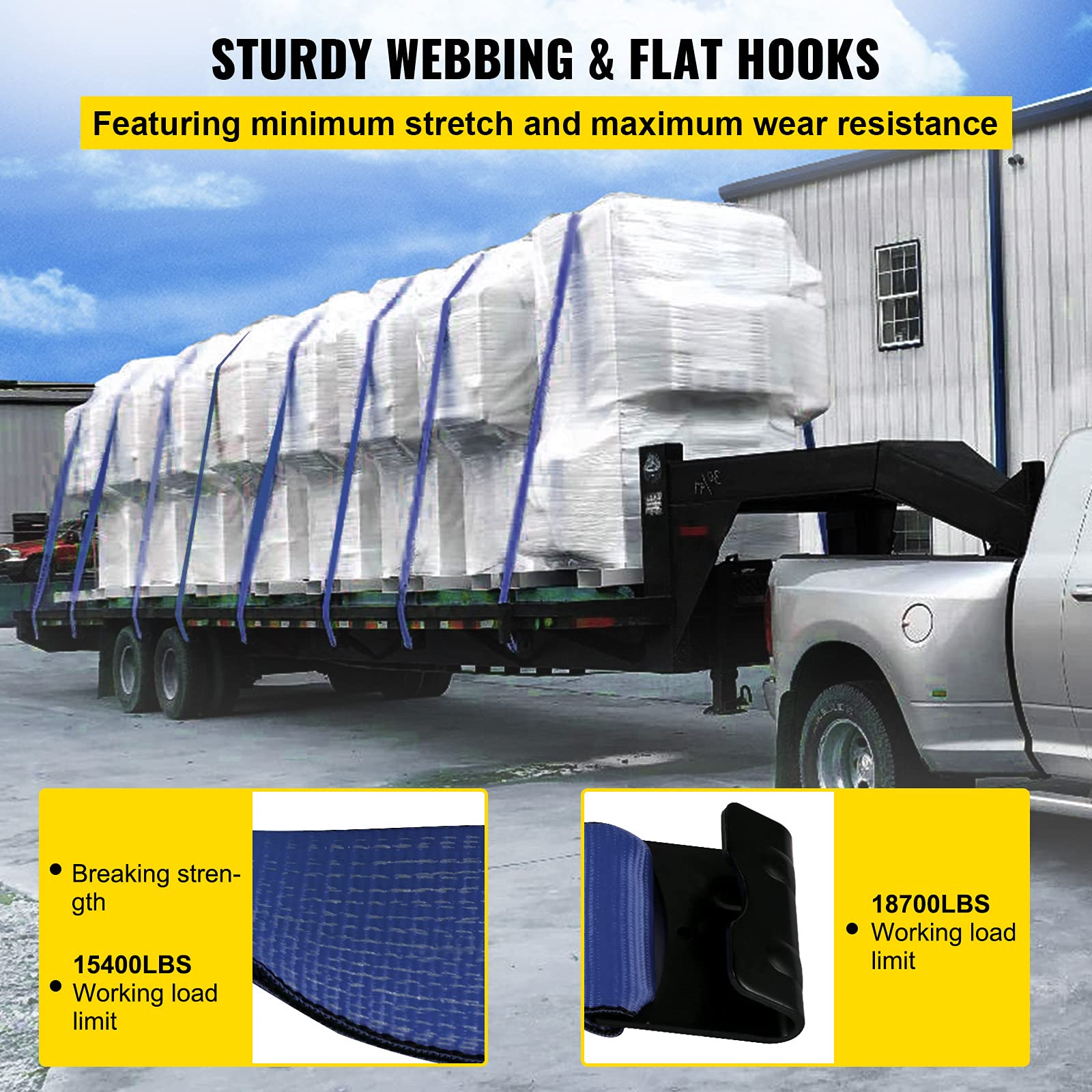 VEVOR Truck Straps 4" x30' Winch Straps with a Flat Hook Flatbed Tie