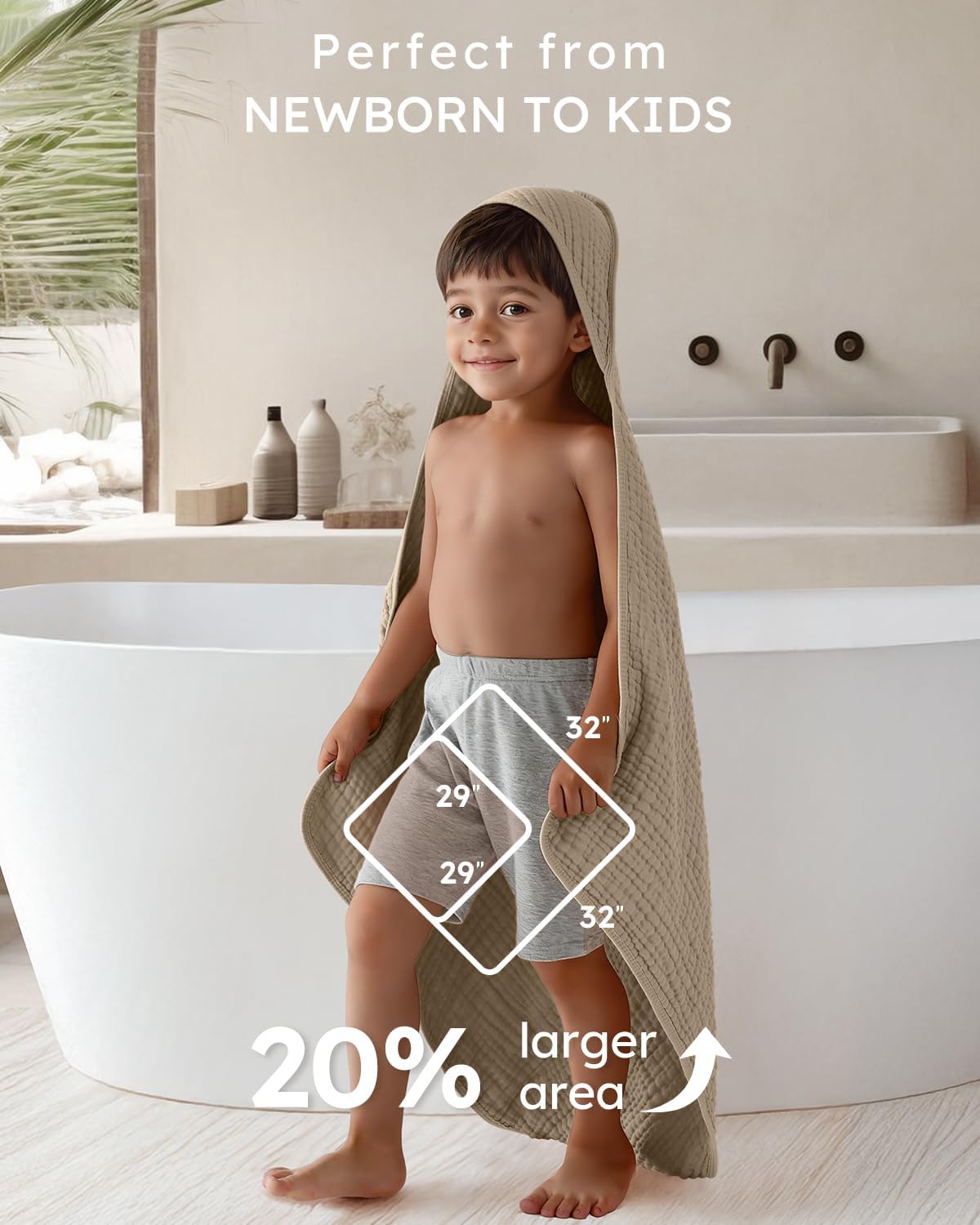 Yoofoss Hooded Baby Towels for Newborn 2 Pack 100% Muslin Organic Cotton Baby Bath Towel with Hood for Babies, Infant, Toddler and Kids, Large 32x32Inch, Soft and Absorbent Newborn Essential - Image 4