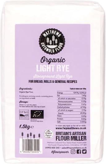 Matthews Cotswold Organic Traditionally Stoneground Light Rye Flour - 1.5kg Bag Single Bag