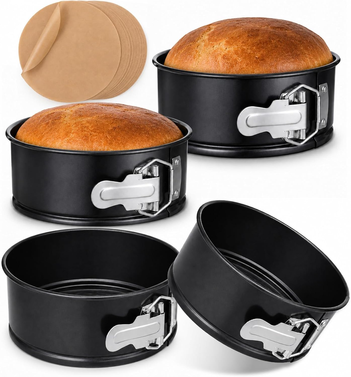 4 Pcs 6 Inch Non Stick Springform Pan with Baking Papers