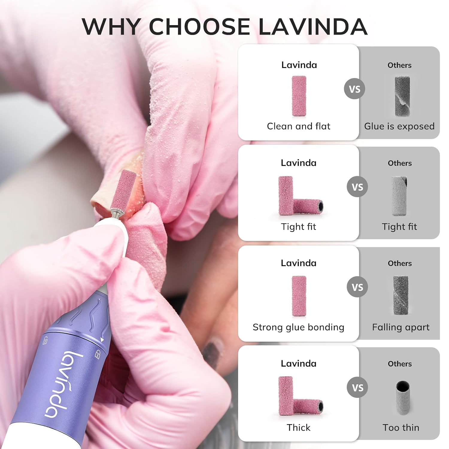 Lavinda Pink Nail Drill Bits 80#120#180#240# Small Sanding Bands for Nail Drill Nail File with 2 Mandrel Bits for Acrylic Nails Gel Manicures and Pedicure (400 Piece)